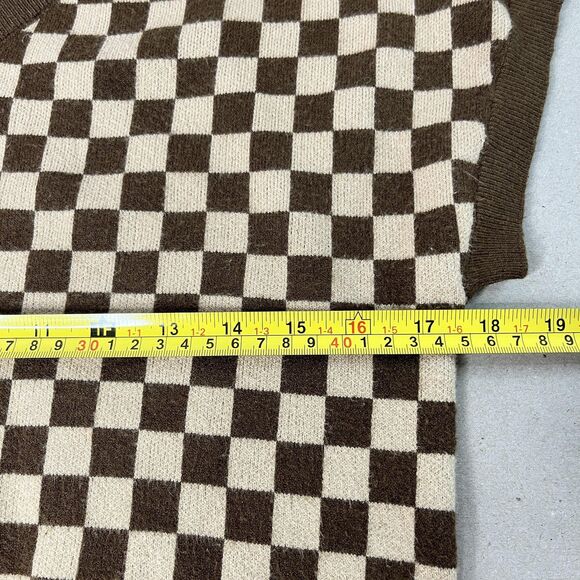 Willow & Wind Sweater Vest Womens Small Brown Beige Checkerboard V Neck Knit - Picture 2 of 7